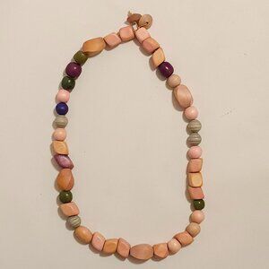 NEUTRALS BEAUTIFUL CHUNKY BEAD NECKLACE Long Wooden Bead Necklace